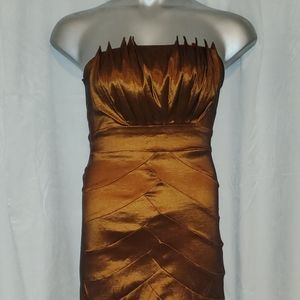 Christmas Rust M Metallic Shimmer Strapless bandage Dress.